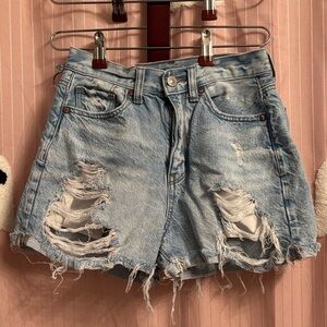 American Eagle Outfitters Light Blue Distressed Jean Shorts